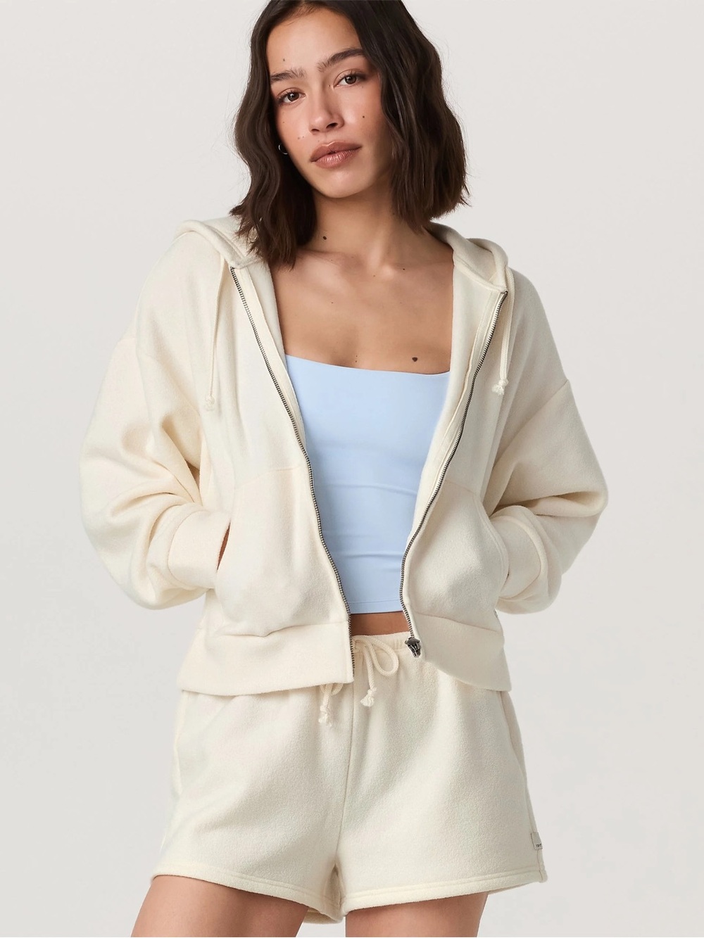 Vuori Cream Full-Zip Hoodie - Women's Lightweight Lounge Pullover